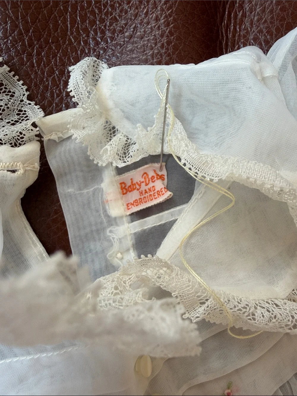 1950’s Vintage Sheer White Infant Dress with Lace Trim